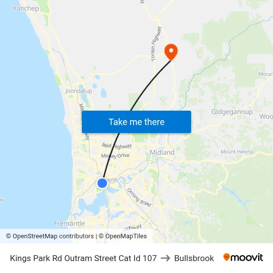 Kings Park Rd Outram Street Cat Id 107 to Bullsbrook map