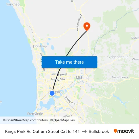Kings Park Rd Outram Street Cat Id 141 to Bullsbrook map