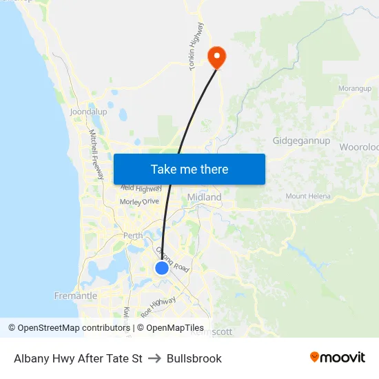 Albany Hwy After Tate St to Bullsbrook map