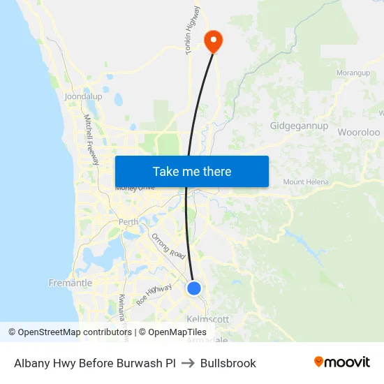Albany Hwy Before Burwash Pl to Bullsbrook map