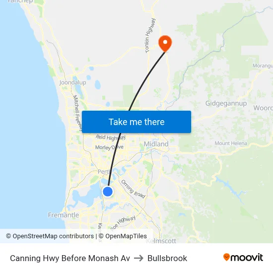 Canning Hwy Before Monash Av to Bullsbrook map