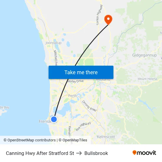 Canning Hwy After Stratford St to Bullsbrook map