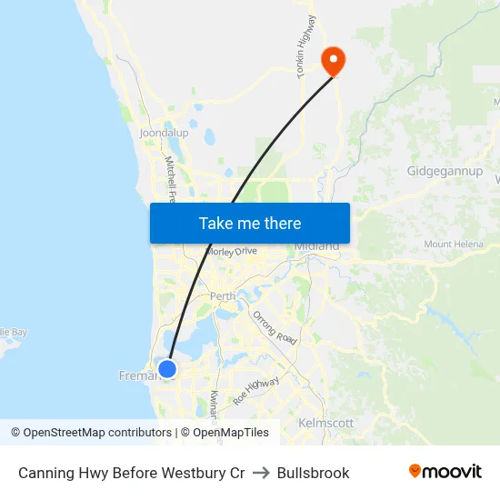 Canning Hwy Before Westbury Cr to Bullsbrook map