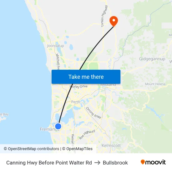 Canning Hwy Before Point Walter Rd to Bullsbrook map