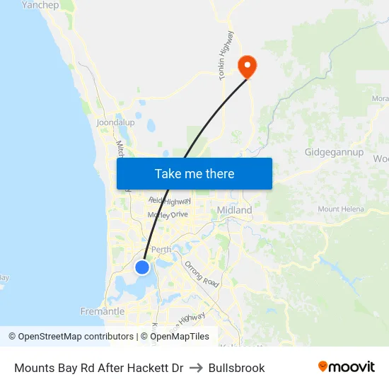 Mounts Bay Rd After Hackett Dr to Bullsbrook map
