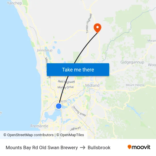 Mounts Bay Rd Old Swan Brewery to Bullsbrook map