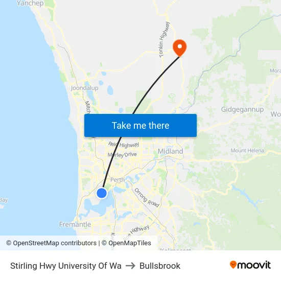 Stirling Hwy University Of Wa to Bullsbrook map
