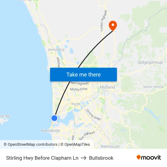 Stirling Hwy Before Clapham Ln to Bullsbrook map
