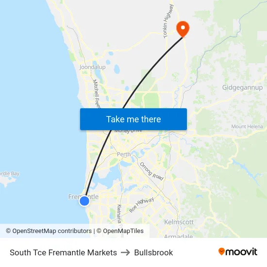 South Tce Fremantle Markets to Bullsbrook map