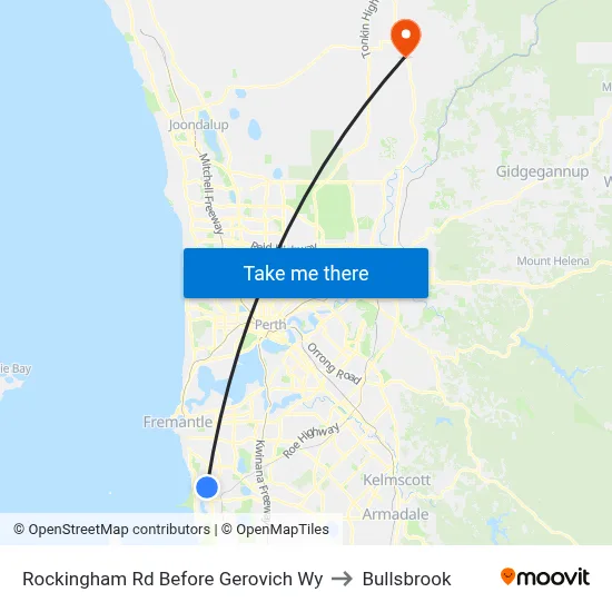 Rockingham Rd Before Gerovich Wy to Bullsbrook map