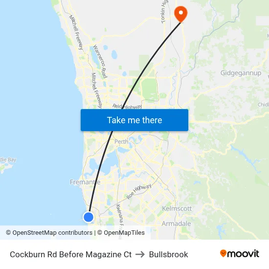 Cockburn Rd Before Magazine Ct to Bullsbrook map