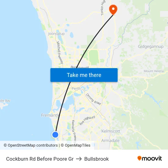 Cockburn Rd Before Poore Gr to Bullsbrook map