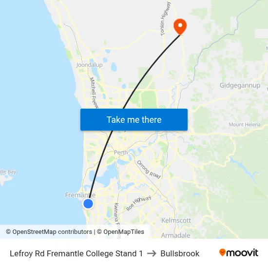 Lefroy Rd Fremantle College Stand 1 to Bullsbrook map