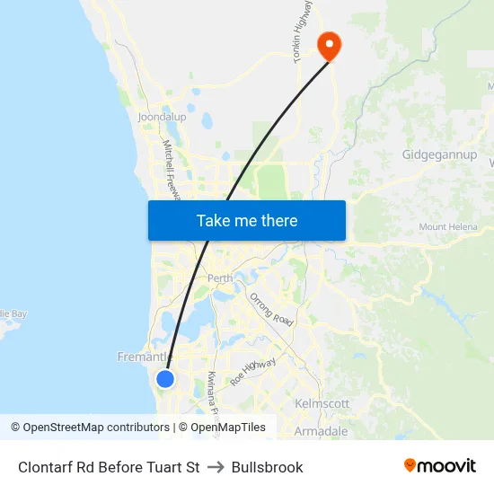 Clontarf Rd Before Tuart St to Bullsbrook map