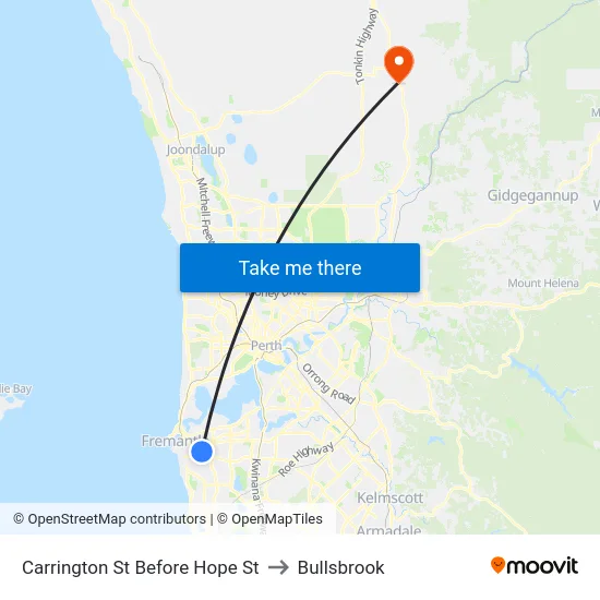 Carrington St Before Hope St to Bullsbrook map