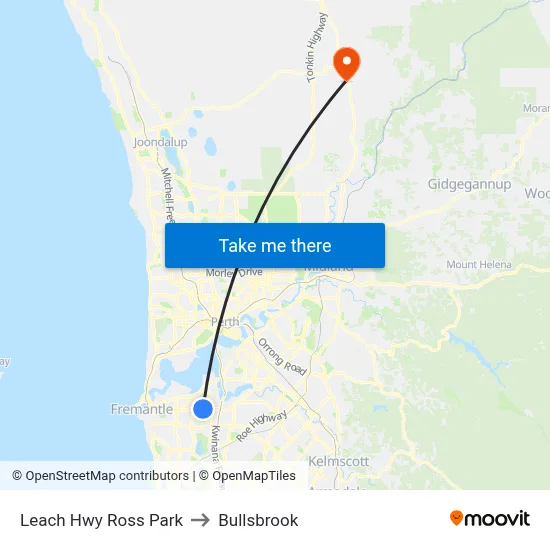 Leach Hwy Ross Park to Bullsbrook map