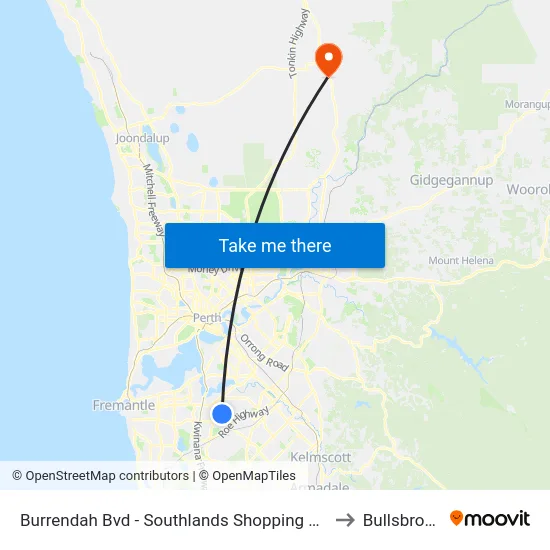 Burrendah Bvd - Southlands Shopping Ctr to Bullsbrook map