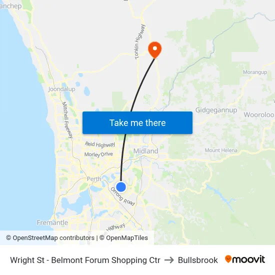 Wright St - Belmont Forum Shopping Ctr to Bullsbrook map