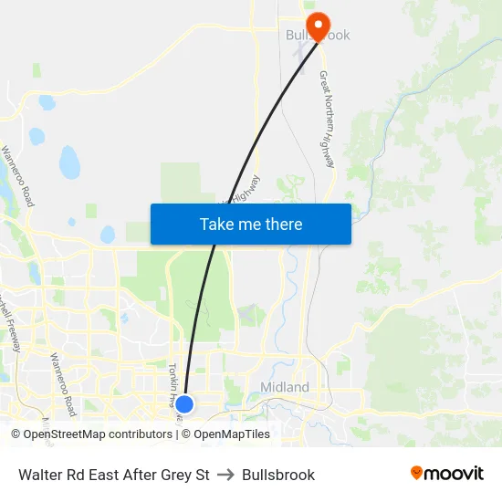 Walter Rd East After Grey St to Bullsbrook map