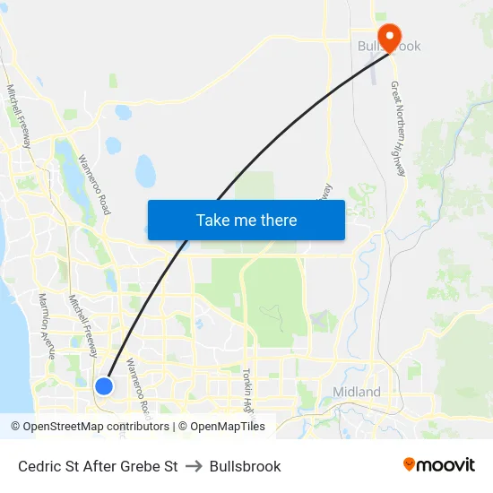 Cedric St After Grebe St to Bullsbrook map