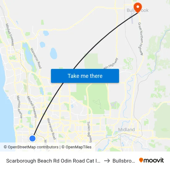 Scarborough Beach Rd Odin Road Cat Id 7 to Bullsbrook map