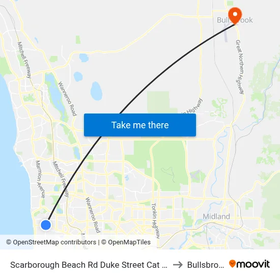 Scarborough Beach Rd Duke Street Cat Id 15 to Bullsbrook map