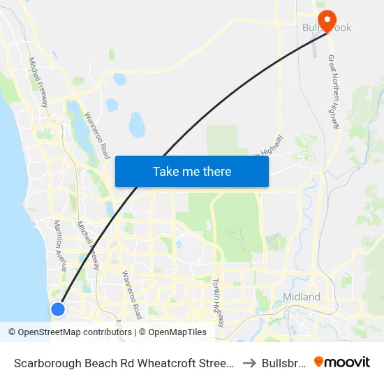 Scarborough Beach Rd Wheatcroft Street Cat Id 18 to Bullsbrook map