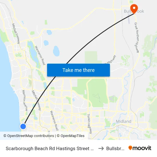 Scarborough Beach Rd Hastings Street Cat Id 19 to Bullsbrook map