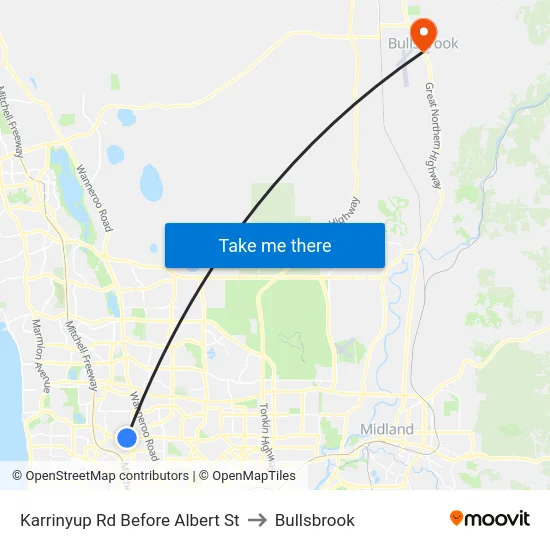 Karrinyup Rd Before Albert St to Bullsbrook map