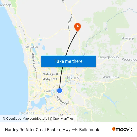 Hardey Rd After Great Eastern Hwy to Bullsbrook map