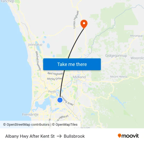 Albany Hwy After Kent St to Bullsbrook map