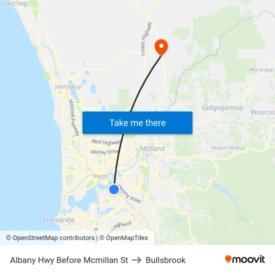 Albany Hwy Before Mcmillan St to Bullsbrook map