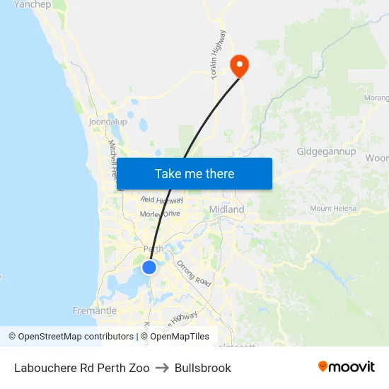 Labouchere Rd Perth Zoo to Bullsbrook map