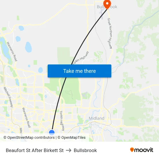 Beaufort St After Birkett St to Bullsbrook map