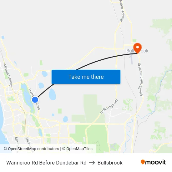 Wanneroo Rd Before Dundebar Rd to Bullsbrook map