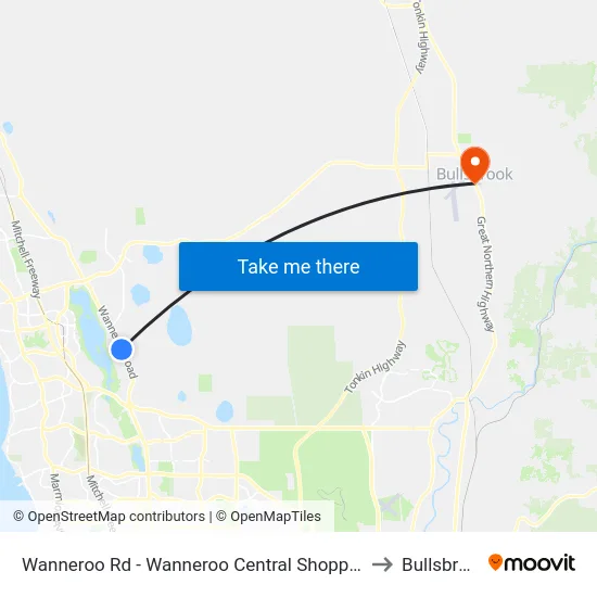 Wanneroo Rd - Wanneroo Central Shopping Ctr to Bullsbrook map
