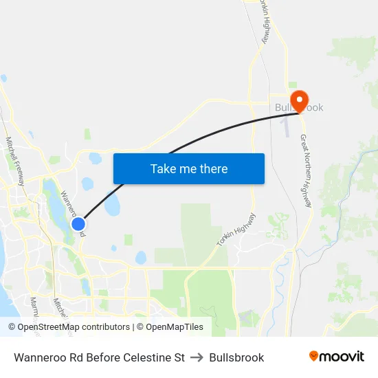 Wanneroo Rd Before Celestine St to Bullsbrook map