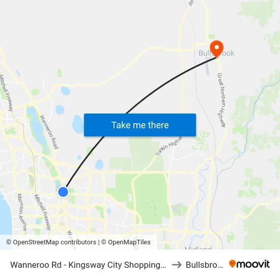 Wanneroo Rd - Kingsway City Shopping Ctr to Bullsbrook map