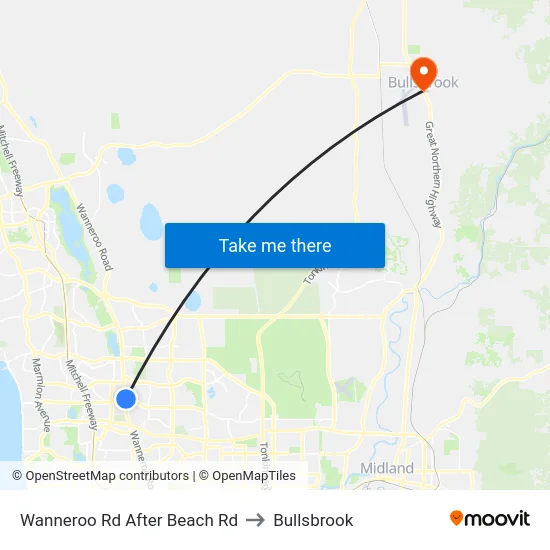 Wanneroo Rd After Beach Rd to Bullsbrook map