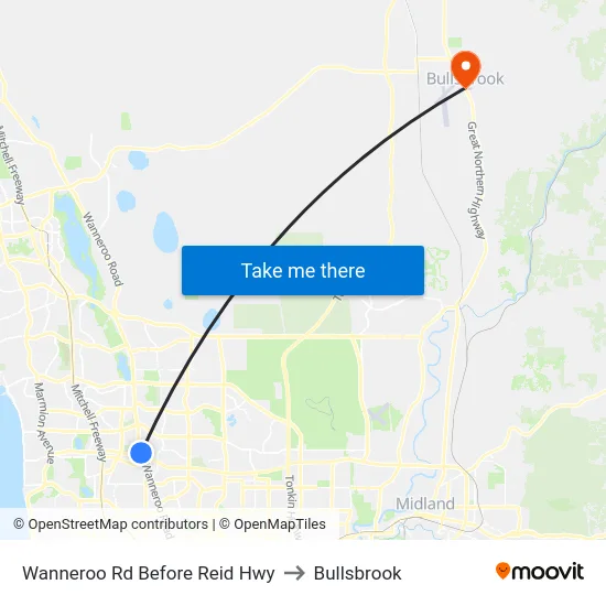 Wanneroo Rd Before Reid Hwy to Bullsbrook map