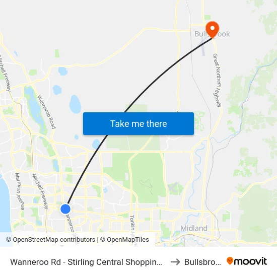 Wanneroo Rd - Stirling Central Shopping Ctr to Bullsbrook map