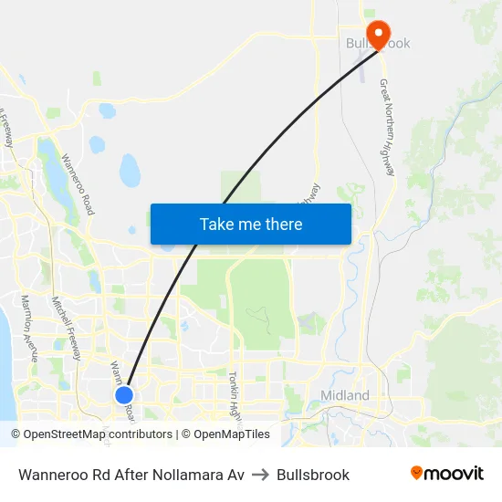Wanneroo Rd After Nollamara Av to Bullsbrook map