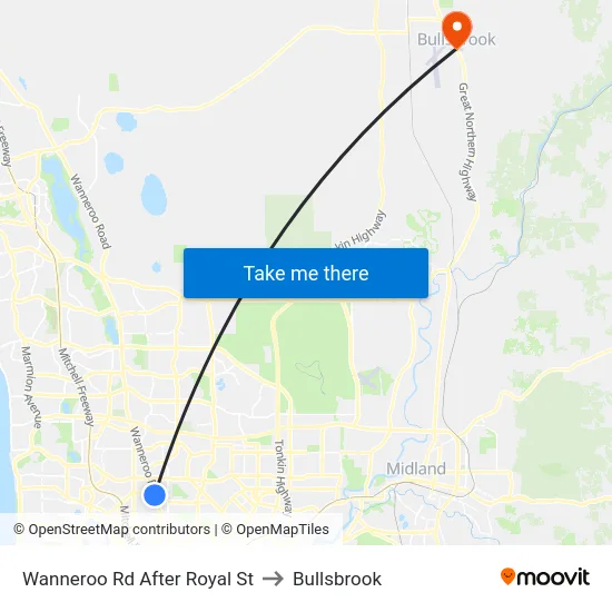 Wanneroo Rd After Royal St to Bullsbrook map