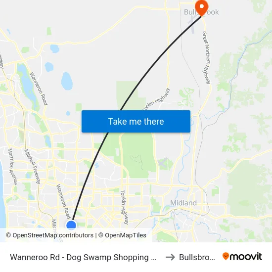 Wanneroo Rd - Dog Swamp Shopping Ctr to Bullsbrook map