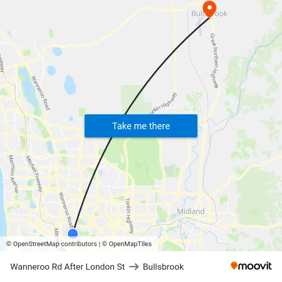 Wanneroo Rd After London St to Bullsbrook map