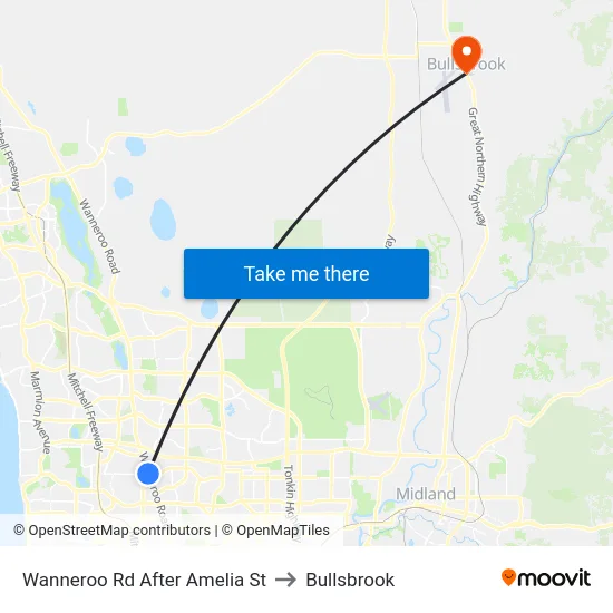 Wanneroo Rd After Amelia St to Bullsbrook map