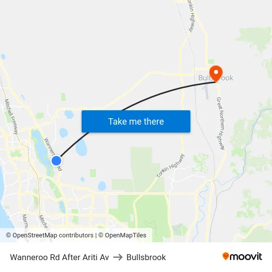 Wanneroo Rd After Ariti Av to Bullsbrook map