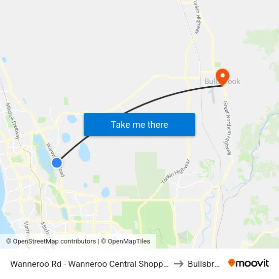 Wanneroo Rd - Wanneroo Central Shopping Ctr to Bullsbrook map
