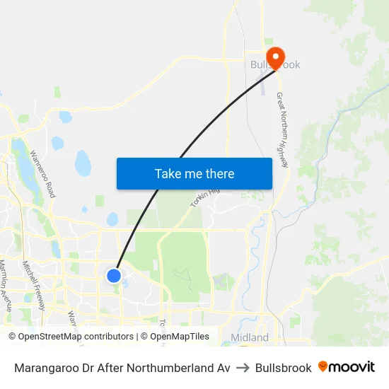 Marangaroo Dr After Northumberland Av to Bullsbrook map