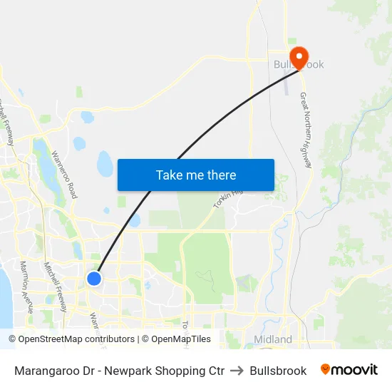 Marangaroo Dr - Newpark Shopping Ctr to Bullsbrook map